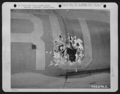 Battle Damage > During A Mission Over Enemy-Occupied Territory On 22 August 1943, Jagged Pieces Of Flak Penetrated The Fuselage Of A Martin B-26 "Marauder" Of The 386Th Bomb Group Based At Great Dunmow, Essex, England.