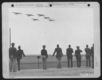 Boeing > Men Of The 379Th Bomb Group Watch A Formation Of Boeing B-17 "Flying Fortresses"Return To Their 8Th Air Force Base From A Mission Over Enemy Territory On 1 June 1944.  England.