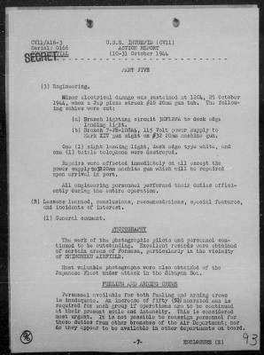 Thumbnail for USS INTREPID > Rep of Air Ops Against the Ryukyu Is Formosa, & Philippines, 10/10-31/44, Including Action Against Jap Fleet, 10/24-26/44