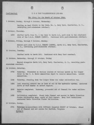 USS VAN VALKENBURGH > War Diary, 10/1-31/44