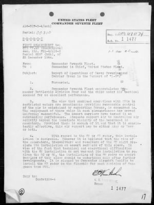 COMTASK-GROUP 77.12 > Rep of Ops of heavy covering and carrier group in support of the invasion of Mindoro Island, Philippines, 12/13-17/44