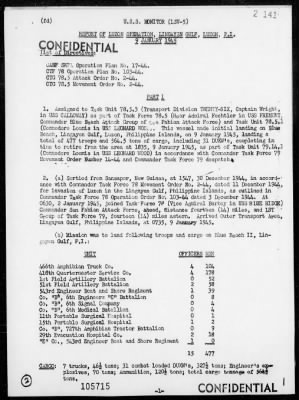 USS MONITOR > Report of landing operations in the amphibious assault on Lingayen Gulf, Luzon Island, Philippines on 1/9/45, including AA actions