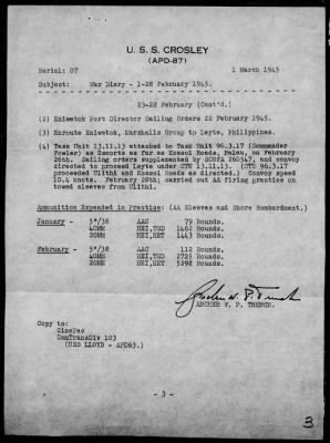 USS CROSLEY > War Diary, 2/1-28/45