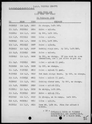 Thumbnail for USS PRINGLE > Rep of ops in support of the invasion & occupation of Iwo Jima, Bonin Is, 2/17/45 - 3/1/45, including AA act on 2/23/45