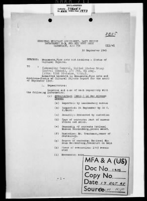 Activity Reports > Monthly Report On Monuments Fine Arts And Archives Western Military District-Seventh United States Army September (Greater Hesse) 1945