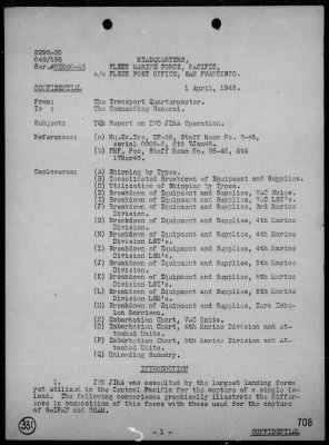 COM GENERAL, EXPEDITIONARY TROOPS, TF 56 > Rep of the seizure, occupation & defense of Iwo Jima, Bonin Is 2/19/45 - 3/16/45