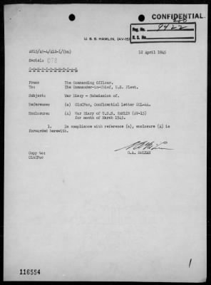 USS HAMLIN > War Diary, 3/1-31/45