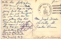 Anthony Karlunis WWII postacard to J.B. Zavada
