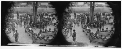 Thumbnail for 1302 - Massaponax Church, Va. 'Council of War': Gen. Ulysses S. Grant (left end of bench nearest tree) writing a dispatch