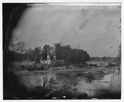 Thumbnail for 1326 - Petersburg, Virginia (vicinity). Ruins of locomotive and railroad bridge across the Appomattox River