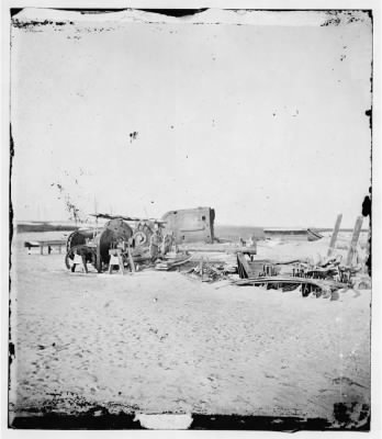1584 - Folly Island, S.C. (vicinity of Charleston). Beached remains of the British-built blockade runner Ruby, run aground after passing the Federal squadron, June 10-11, 1863