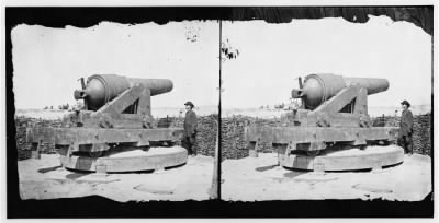 1591 - Dutch Gap Canal, James River, Virginia. Confederate battery on James River above Dutch Gap Canal. (Navy broadside 42-pdr. with reeforced breech)