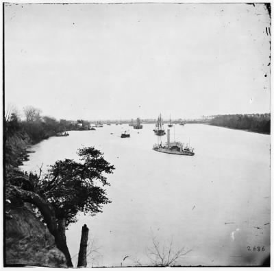 2019 - Varina Landing, Virginia (vicinity). View of ships on James River. (Where Gen. Ord's 18th Army Corps crossed the James)
