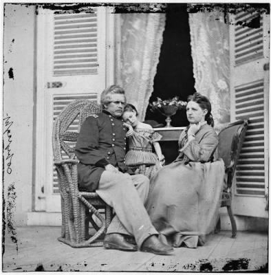 Thumbnail for 2336 - Richmond, Virginia. Gen. Edward O.C. Ord, wife and child at the residence of Jefferson Davis. In the doorway is the table on which the surrender of Gen. Robert E. Lee was signed