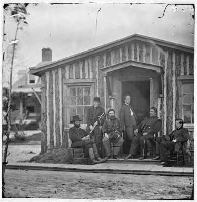 Thumbnail for 2425 - City Point, Virginia. Lt. Col. Ely S. Parker (Gen. Grant's military secretary), Gen. John A. Rawlins, Chief of Staff and others at Grant's headquarters