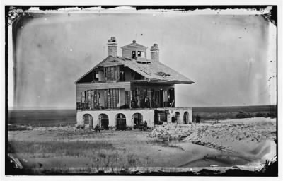 2824 - Morris Island, South Carolina. The Beacon House after the struggle for Fort Wagner, July 18, 1863. It was the headquarters of General W.H. Davis of the 104th Pennsylvania and had also been used by General Gillmore as a signal station