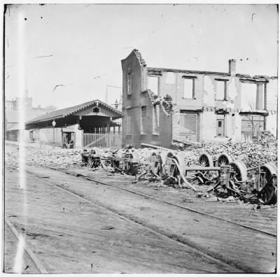 2858 - Richmond, Va. Wheels and burned railroad cars near Richmond & Petersburg Railroad station