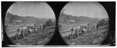 Thumbnail for 2913 - Jericho Mills, Va. Party of the 50th New York Engineers building a road on the south bank of the North Anna, with a general headquarters wagon train crossing the pontoon bridge