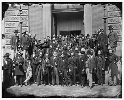 3357 - Washington, District of Columbia. Group on steps of Quartermaster General's office, Corcoran's Building, 17th Street and Pennsylvania Avenue, N.W.