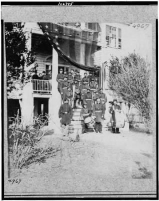 3510 - Headquarters of Gen. T.W. Sherman, Beaufort, S.C., and soldiers with musical instruments standing on and in front of porch
