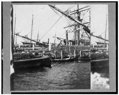 3621 - View of boats and ships at wharf, Charleston, South Carolina