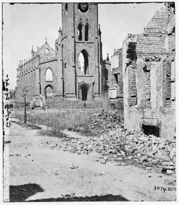 3710 - Charleston, South Carolina. Roman Catholic Cathedral of St. John and St. Finbar (Broad and Legare Streets) destroyed in the fire of December 1861. (front view)