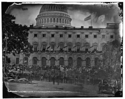 4178 - Washington, D.C. Spectators at side of the Capitol, which is hung with crepe and has flag at half-mast
