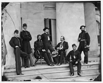 4398 - Arlington, Va. Brig. Gen. Gustavus A. DeRussey (third from left) and staff on portico of Arlington House