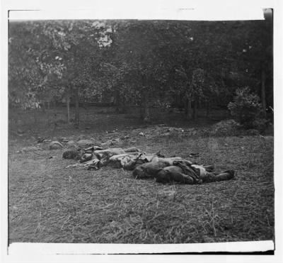 4412 - Gettysburg, Pennsylvania. [Confederate dead, view at the edge of the Rose woods, July 5, 1863]