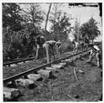 4447 - Murfreesboro, Tenn., vicinity. Men repairing single-track railroad after Battle of Stone's River - Page 1