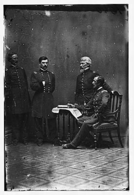 Thumbnail for 5158 - McClellan and staff. L to R: Capt. Clark, Gen. McClellan, Capt. Van Vliet, Maj. Barry