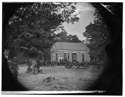 516 - Massaponax Church, Va. View of the church, temporary headquarters of Gen. Ulysses S. Grant, surrounded by soldiers