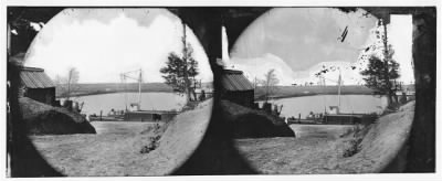 527 - Varina Landing, James River, Virginia. View of pontoon bridge and supply boat
