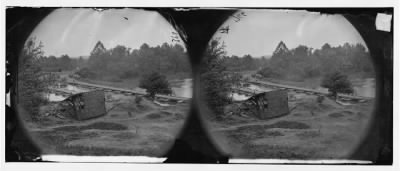 5373 - Hanovertown Ferry, Virginia. Canvas pontoon bridges at Hanovertown Ferry, constructed by the 50th N.Y.V. Engineers, May 28, 1864