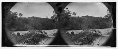 5386 - North Anna River, Virginia. View of log bridge at Quarles' mill. Where a portion of the 5th Corps under Gen. Warren had to cross and carry the enemy's line of works on the crest of the hill