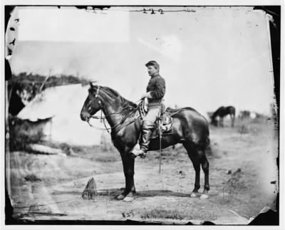 5404 - Falmouth, Va. Capt. Charles H. Howard, aide to Gen. Oliver O. Howard, on horseback at Army of the Potomac headquarters