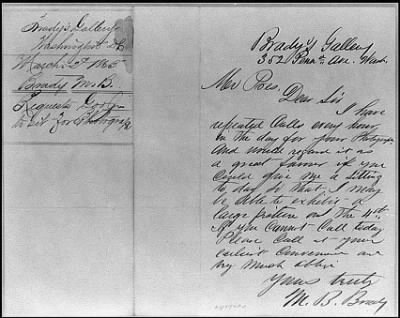 5676 - Letter from Mathew Brady to President Abraham Lincoln, asking Lincoln to sit for a photograph