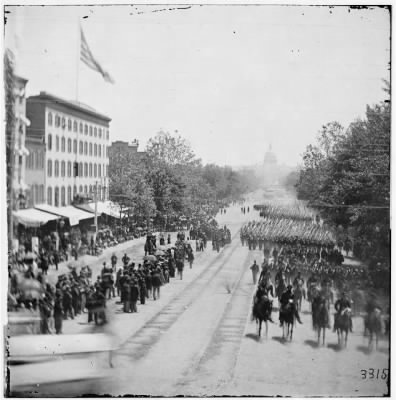 5764 - Washington, District of Columbia. The Grand Review of the Army. Infantry passing on Pennsylvania Avenue near the Treasury