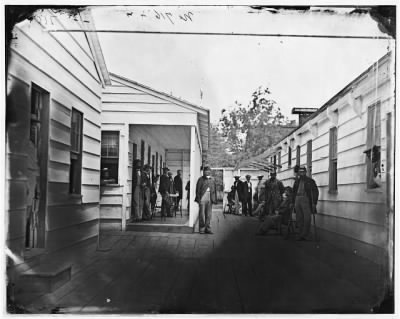 6308 - Washington, D.C. Convalescent soldiers and others outside quarters of the Sanitary Commission Home Lodge