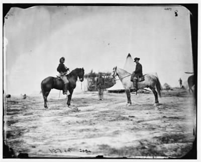 6617 - Falmouth, Va. Capt. George A. Custer and Gen. Alfred Pleasonton on horseback