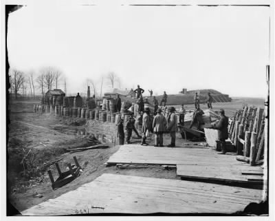 6722 - Manassas, Va. Confederate fortifications, with Federal soldiers