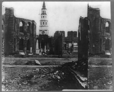 6765 - Ruins of Circular Church and Secession Hall, Charleston, S.C., St. Philips Church in distance