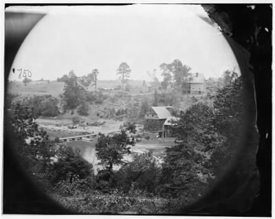 Thumbnail for 6830 - Jericho Mills, Virginia. Looking up North Anna river from south bank, canvas pontoon bridge and pontoon train on opposite bank, May 24, 1864