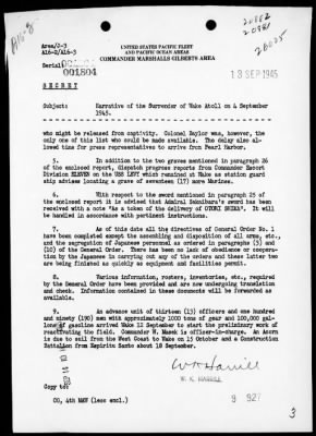 CINPAC > Narrative of the surrender of Wake Atoll to US Forces on 9/4/45