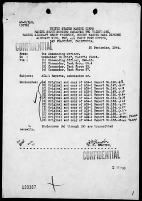 Thumbnail for VMSB-231 > ACA Reps Nos 146-156-Air opers against the Marshall Islands, 8/29/44-9/6/44