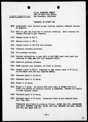 Thumbnail for USS HAMLETON > Rep of opers in support of the occupation of Sagami Wan-Tokyo Bay Area, Honshu, Japan, 8/19/45-9/2/45