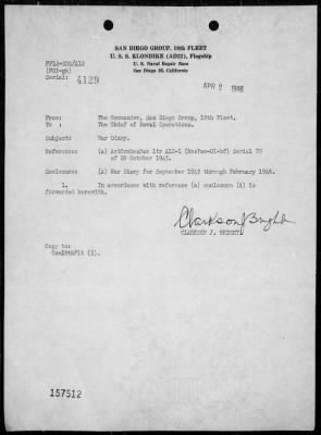 COM SAN DIEGO GR, 19TH FLEET > War Diary, 9/1/45--2/28/46