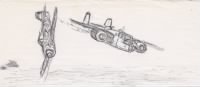 Lt Doug Orr drawing of "TRIGGER Shot-Down at Sea"
