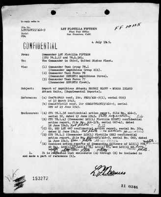 COM LST FLOT 15 > Forwarding action reports on operations in support of the assault landings in the Brunei Bay Area, Borneo, 6/7-12/45