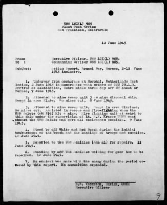 COM LST FLOT 15 > Forwarding action reports on operations in support of the assault landings in the Brunei Bay Area, Borneo, 6/7-12/45